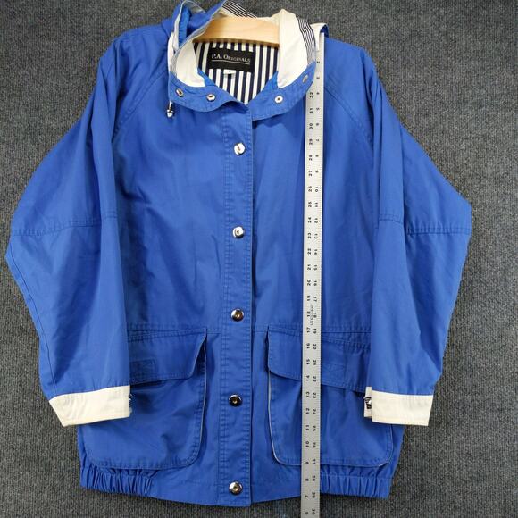 Vintage PA Originals Mens Hooded Jacket Coat Size M Blue White Snaps Front - Picture 3 of 13